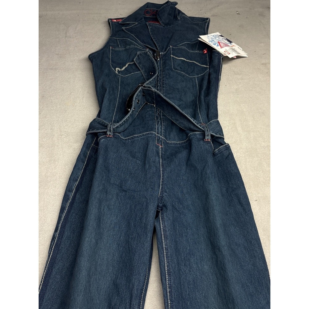 Ecko Red Sunshine Jumper Denim Jumpsuit Rhinestone Belt NWT Medium Y2K 20s
